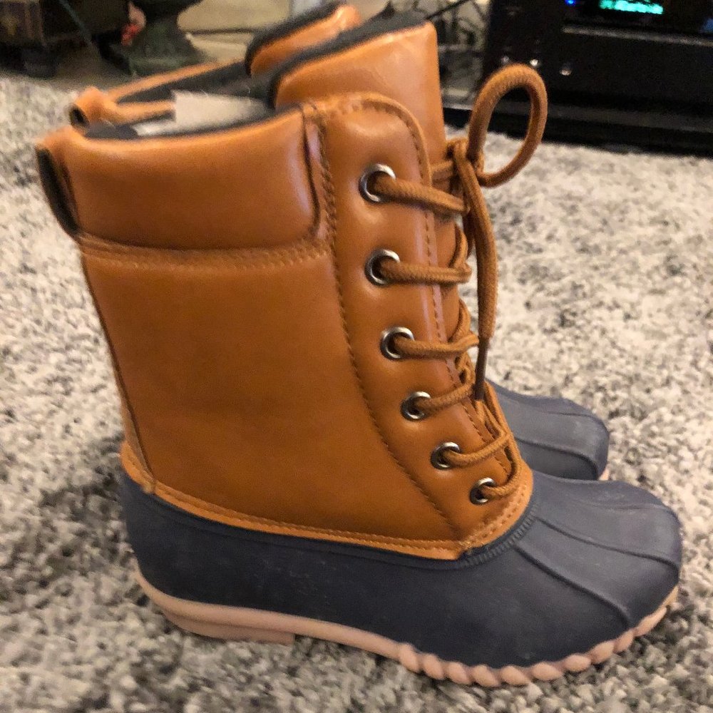 Girls Pierre Dumas Lt. Brown & Navy Winter Boots - Picture 3 of 3